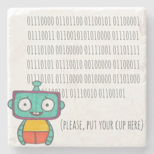 Cute Robot Binary Stenen Onderzetter (Voorkant)