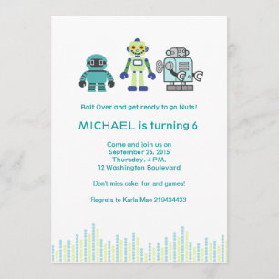 Cute Robot Birthday Party Kaart