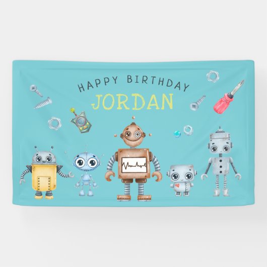 Cute Robot Birthday Party Welcome Banner (Horizontaal)