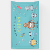 Cute Robot Birthday Party Welcome Banner (Verticaal)