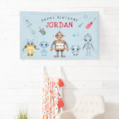 Cute Robot Birthday Party Welcome Banner (Insitu)