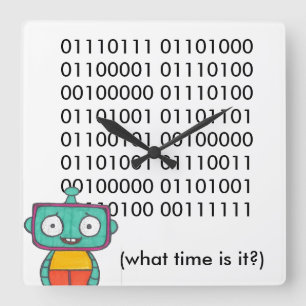 Cute Robot Clock - Binair Vierkante Klok