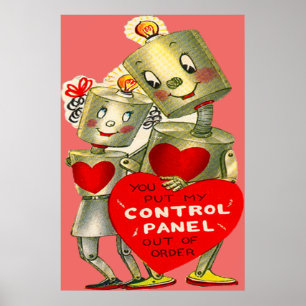 Cute Robot Couple Light Heart Valentijn Poster
