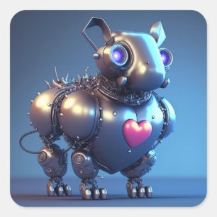 Cute Robot Dog met Big Heart Valentijnsdag Vierkante Sticker