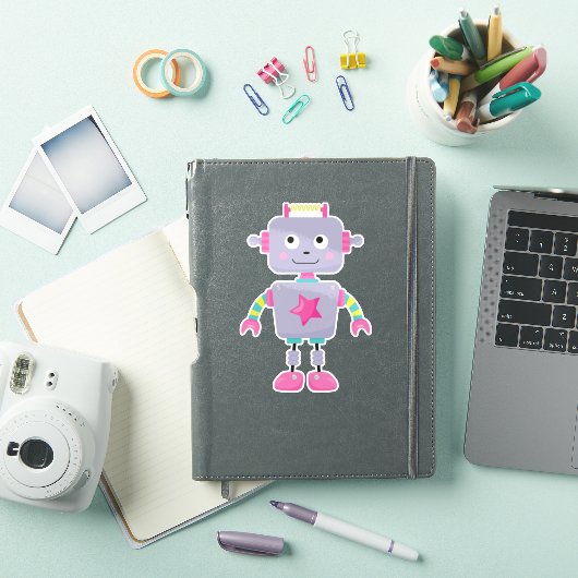 Cute Robot, Funny Robot, Gekke Robot, Paarse Robot Sticker (iPad Cover)