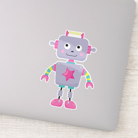 Cute Robot, Funny Robot, Gekke Robot, Paarse Robot Sticker (Detail)