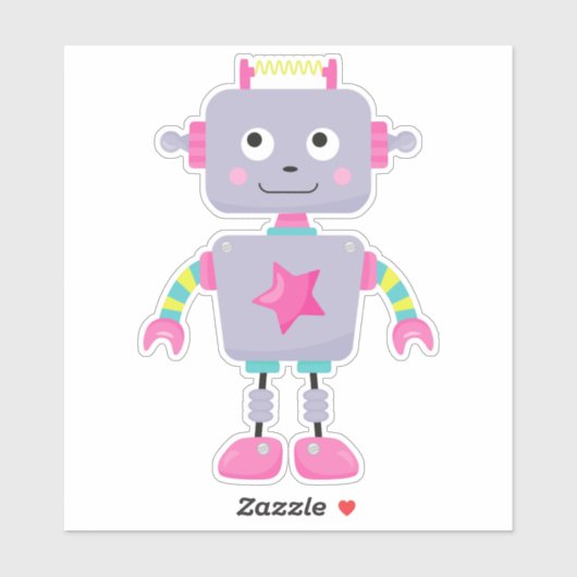 Cute Robot, Funny Robot, Gekke Robot, Paarse Robot Sticker (Vel)