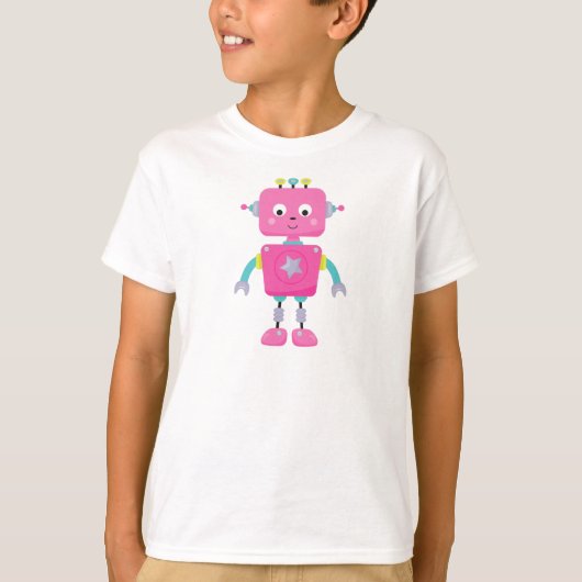 Cute Robot, Funny Robot, Gekke Robot, Robot, Roze  T-shirt (Voorkant)