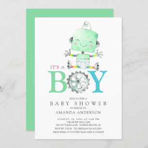 Cute Robot Het is een Boy Baby shower Kaart