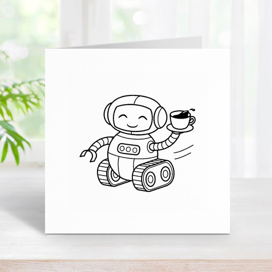 Cute Robot Holding Coffee Rubberstempel