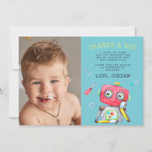 Cute Robot Platte bedankkaart met foto