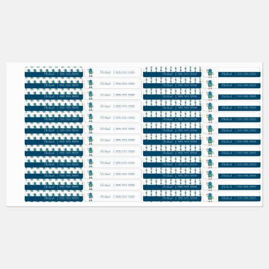 Cute Robot School Class Lunch Nom Numéro Étiquette (Feuille)