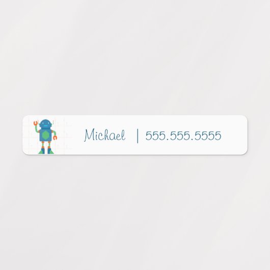 Cute Robot School Class Lunch Nom Numéro Étiquette (Design 2)