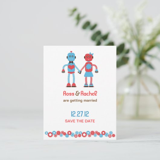 Cute Robot Thema Trouwdag Opslaan Datum Save The Date (Staand voorkant)