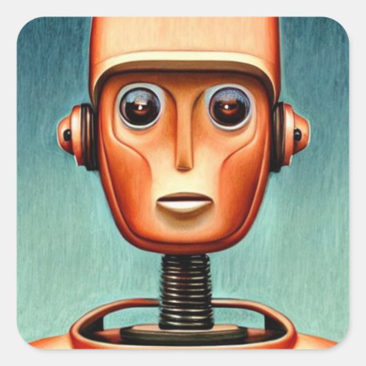 Cute Robot Vierkante Sticker (Voorkant)