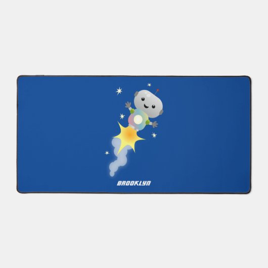 Cute robot vliegend in de cartoon van de ruimte bureaumat (Voorkant)