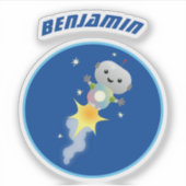 Cute robot vliegend in de cartoon van de ruimte sticker (Voorkant)