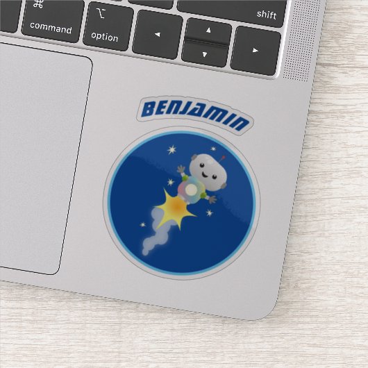 Cute robot vliegend in de cartoon van de ruimte sticker (Detail)