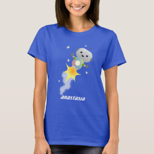 Cute robot vliegend in de cartoon van de ruimte t-shirt