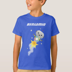 Cute robot vliegend in de cartoon van de ruimte t-shirt