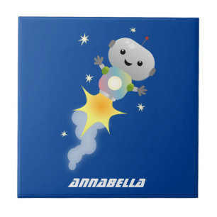 Cute robot vliegend in de cartoon van de ruimte tegeltje