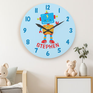 Cute Robot Wetenschap Jongens Slaapkamer Muur Grote Klok