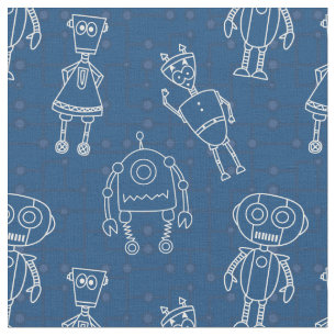 Cute robots op klassiek blauw stof