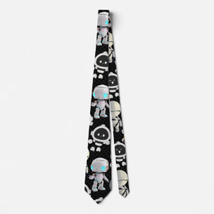 Cute Robots Patroon. CUTERB01.Zwarte BG Stropdas