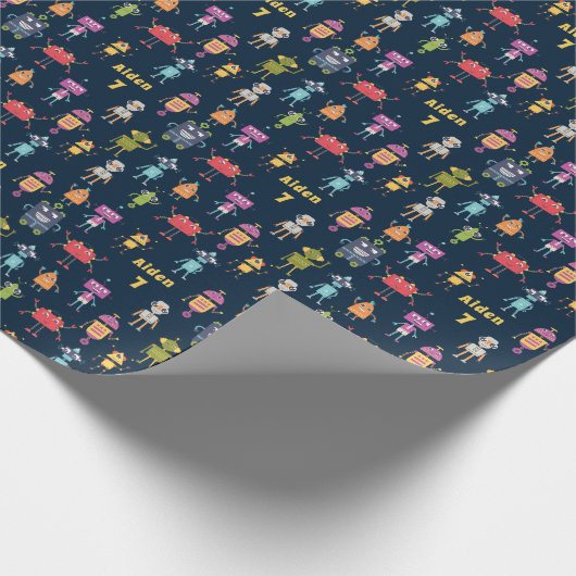 Cute Robots Pattern Name Age Birthday Cadeaupapier (Hoek)