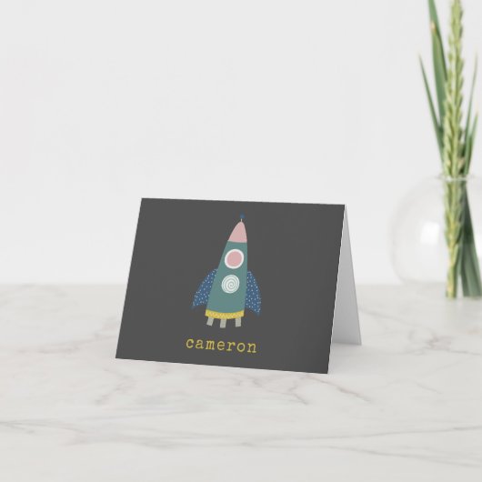 Cute Rocket Shiket Cool Space Art op maat Notitiekaartje (Voorkant)