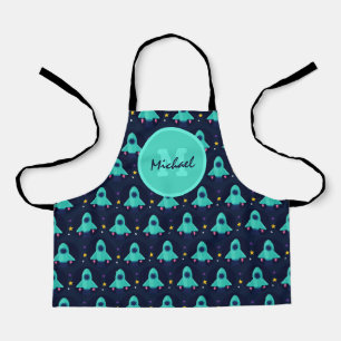 Cute Rocket Stars Spaceship Kinder Boy Monogram Na Schort