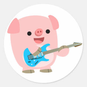 Cute Rockin Cartoon Pig Sticker