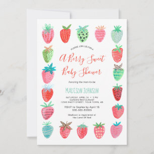 Cute Rode Aardbei babyshower budget uitnodiging