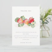 Cute Rode Aardbei Bladrijke Bruiloftsshower Bedankkaart (Staand voorkant)