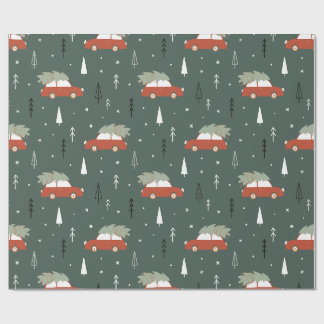 Cute Rode Auto Kerstboom Winter Patroon Cadeaupapier