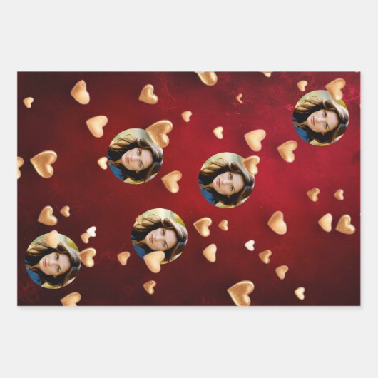 Cute Rode bloemmotief & Roze Harten Valentijnsdag Inpakpapier Vel (Voorkant)