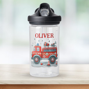 Cute rode en grijze brandweerwagen waterfles