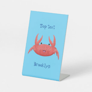 Cute rode gevlekte krab cartoonillustratie reclamebord met voetstuk
