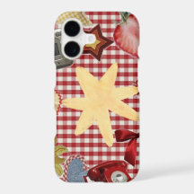 Cute rode gingham ster aardbei strik telefoonhoes