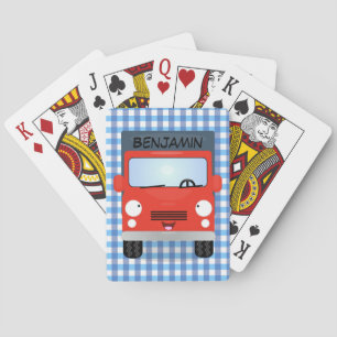 Cute rode kawaii vrachtwagen cartoonillustratie pokerkaarten
