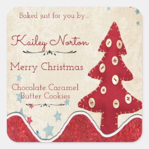 Cute Rode Kerstboom, Koekjes en Traktaties Vierkante Sticker