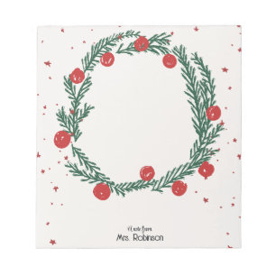 Cute Rode Kleine Ballen & Kerstbloemen Cirkel Notitieblok