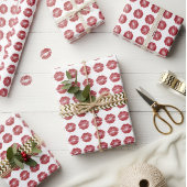 Cute Rode Lippen Patroon Kerstcadeau Verpakking Cadeaupapier
