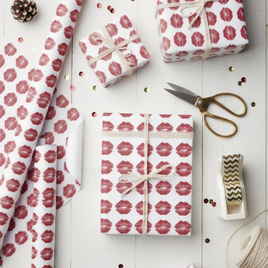 Cute Rode Lippen Patroon Kerstcadeau Verpakking Cadeaupapier