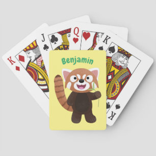 Cute rode panda cartoonillustratie pokerkaarten