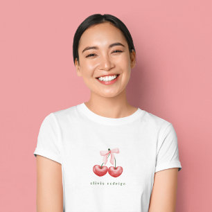 Cute Rode & Roze Kersen Hart Strik T-shirt