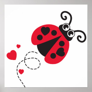 Cute rode vliegende lieveheersbeestje kinderkamer poster