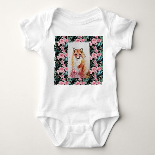Cute Rode Vos Dier Rozen Waterverf Baby Pak Romper (Voorkant)