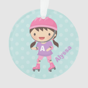 Cute Roller Skater Girl in Pink en Paars Ornament