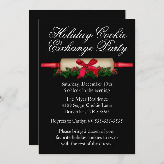 Cute Rolling Pin Cookie Exchange Invitation de vac (Devant / Derrière)